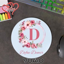 Vuao Kişiye Özel Isimli ve Harfli Yuvarlak Mouse Pad 19.5 Cm, Kaymaz Taban - Baskılı Mousepad