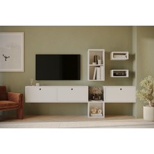 Nettrends 3 Kapaklı Yüksek Kapasiteli Tv Sehpası | Açık Bölmeli Modern Salon Organizeri KBR-TVT-1011