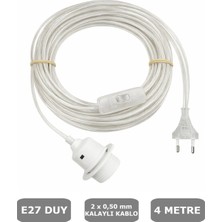 Conana E27 Beyaz Duylu, 4 Metre Arapuarlı (Aç Kapat Anahtar) (2x0,50) (Şeffaf Kablo)