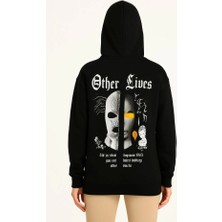 ModaSize Üç Iplik Kapşonlu Ön ve Arka Baskılı Sweatshirt Hoodie- Siyah