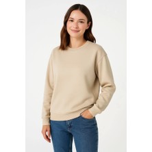 ModaSize Üç Iplik Düz Bisiklet Yaka Sweatshirt - Bej