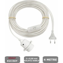 Conana E14 Beyaz Duylu, 4 Metre Arapuarlı (Aç Kapat Anahtar) (2x0,50) (Şeffaf Kablo)