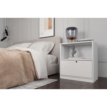 Nettrends Raflı Kapaklı Beyaz Komodin Çıtasız KMD-1041-Ç