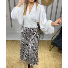 Chance Yılan Derisi Desenli Saten Etek