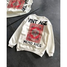 ModaSize Bisiklet Yaka Üç Iplik Baskılı Oversize Sweatshirt - Beyaz