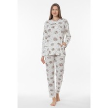 5.Mevsim Anne Pijama Takımımız Uzun Kollu Önden Düğmeli Pamuklu Çiçek Desenliyle