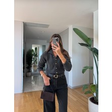 Qu Style Boğazlı Duğmeli Hırka