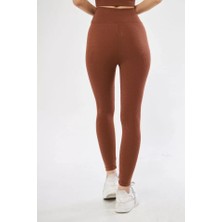 ModaSize Yüksek Bel Fitilli Tayt - Kahve