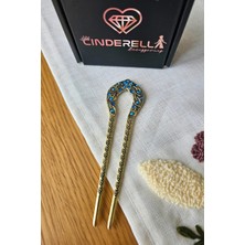 Cinderella Japon Çin Tarzı Mavi Taş Işlemeli Topuz Tokası 12.5cm - Vintage Retro Topuz Çubuğu Metal Çubuk Toka