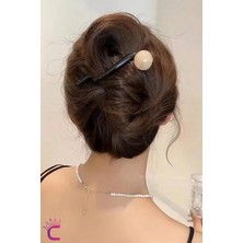 Cinderella Vintage Retro Şık Siyah Renkli Incili Kıstırmalı Saç Tokası 11CM - Topuz Tokası Klipsli Toka