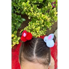 Cinderella 2'li Kırmızı Beyaz Tavşanlı Lastikli Toka Seti - 23 Nisan 29 Ekim Cumhuriyet Bayramı Saç Tokası