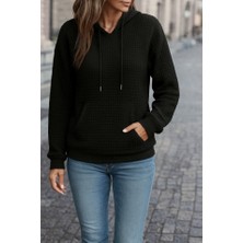 ModaSize Kadın Uzun Kollu Kapşonlu Bağcıklı Cepli Capitone Sweatshirt