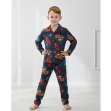 Ideal Sepet-Yeni Sezon Şimşek Mcqueen Desenli Uzun Kollu Önden Düğmeli Erkek Çocuk Pijama Takımı 4-12 Yaş