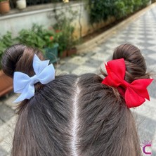 Cinderella 4'lü Kırmızı Beyaz Kurdeleli Fiyonklu Lastikli Çocuk Toka 5 cm - 23 Nisan 29 Ekim Bayramı Saç Tokası