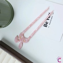 Cinderella Sevimli Tavşan Kulaklı Pembe Kız Çocuk Topuz Tokası Asetat - Kadın Çubuk Toka Saç Topuz Çubuğu