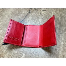 Arı Deri Mekanizmalı Deri Cüzdan Kırmızı (Kişiselleştirilebilir)