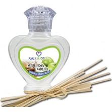 Aşk-ı Sermest Toptan Yeşil Elma Aromalı Bambu Çubuklu Oda Kokusu Reed Diffuser Ortam Kokusu Parfüm, Kalp Şişe, 60 mL, 5 Adet
