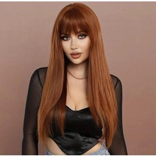 Aura Peruk Koyu Bakır Perçemli Düz Uzun Modelimiz