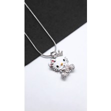 Serenity Taçlı Hello Kity Gümüş Çelik Kolye