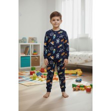 Bunny Hopp Uzay Temalı Erkek Çocuk Pijama Takımı %100 Pamuk Mevsimlik Bisiklet Yaka Manşetli