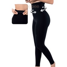 King Bee Lazer Kesim Siyah Renk Toparlayıcı Özellikli Kaydırmaz Slikon Bantlı Yüksek Bel Tayt