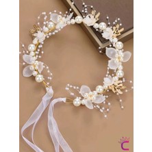 Cinderella Zarif Çiçekli Gold Yaprak Incili Saç Bandı Prenses Tacı Doğum Günü Düğün Kına Parti Mezuniyet