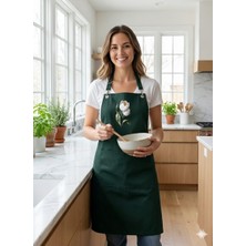 Gabardin Pamuk Kumaş Ayarlanabilir Askılı Yeşil Şef Önlüğü (Paslanmaz Metal Aksaml