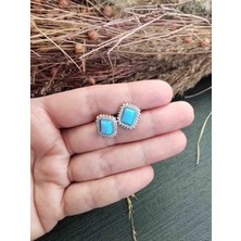 Generic 925 Ayar Gümüş Silver Renkli Zirkon Taşlı Kadın Küpe -  Mavi Opal Taşı Detaylı