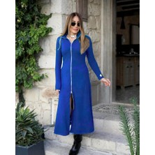 ModaSize Kadın Uzun Kollu Önden Fermuarlı Ithal Krep Elbise