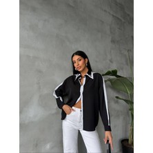 369 Etnik Butik Ön ve Kolları Seritli Siyah Kadın Gömlek