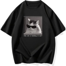 ModaSize Baskılı Oversize Bisiklet Yaka T-Shirt - Siyah