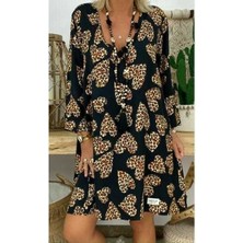 ModaSize Kadın Uzun Kollu V Yaka Uzun Kol Mikro Midi Boy Elbise