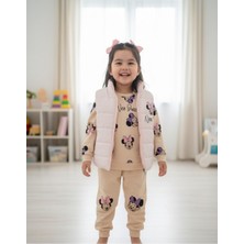 Yusgos Kız Bebek Minnie Mouse Baskılı Şişme Yelekli Takım Pembe 2 YAŞ