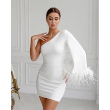 ModaSize Kadın Kayık Yaka Kolu Salaş Püskül Detay Kalem Mini Elbise