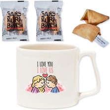 E-Hediyeci Aşk Tasarımlı Sevgili Hediyesi Lüks Kupa Bardak ve 2 Adet Şans Kurabiyeli Hediye Kutusu - Sevgiliye Hediye Kutusu, Şans Hediyesi, Doğum Günü Hediye Kutusu, Konsept Hediye