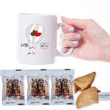 E-Hediyeci Sevgiliye Hediye Kutusu, Hediye Seti - Kupa Bardak ve 3 Adet Sürpriz Mesajlı Şans Kurabiyesi - Sevgili Hediyesi, Doğum Gününe Özel Sürpriz Hediye