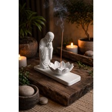 Antilop Lotus Çiçekli Dua Eden Keşiş Tütsülük | Meditasyon & Zen Dekor | 3D Baskı Spiritüel Obje