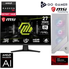Go Gamer WE376D Amd Ryzen 9 9950X3D / 64GB Ddr5 6000MHZ / 1tb Nvme M.2 SSD / RX9070XT 16GB / 360MM Sıvı Soğutma / Wifi 6e & Bt 5.3 / Msı 27" 2k 180Hz. / Aı Ready Beyaz Kasa Gaming Paket