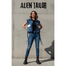 Özel Tasarım Kot Yelek Pollock Bağlama Detaylı