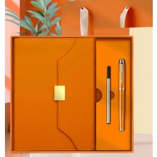 Halk Kitabevi Deri Ajanda ve Özel Tükenmez Kalem Premium Hediye Seti - Turuncu