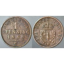 Banknoting Almanya-Prusya Krallığı 1 Pfennıng 1868 C= Frankfurt Darbı. I. Wilhelm Dönemi.