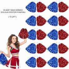 Just Cheap Store Kırmızı Mavi Metalik Dolgun Gösteri Ponponu 20 Adet (10 Çift)