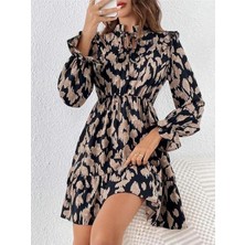 Tiana Kadın Eteği Fırfırlı, Önden Bağcıklı V Yaka Süprem Elbise