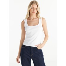 Ted Baker Kare Yaka Düz Kırık Beyaz Kadın Atlet TBWRTS1086