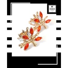 Studio Fashion 1988 Kararmaz Kuyumcu I?şçilik Vip Çelik Premium Rodyum Taşlı Ağaç Dallı Renkli Tasarım Şık Çivi Küpe