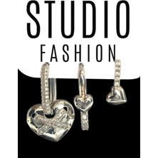 Studio Fashion 1988 Kadın Tasarım Trend  Zirkon Taşlı Vıp Seri Çelik Premium Rodyum Kaplama Şık 3'lü Set Küpe