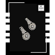 Studio Fashion 1988 Silver Gümüş Kararmaz Kuyumcu I?şçilik Vip Çelik Premium Rodyum Kaplama Taşlı Tasarım Şık Halka Küpe