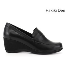 Gönderi(r) Kadın Siyah  Dolgu Taban Hakiki Deri Loafer Ayakkabı