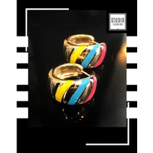 Studio Fashion 1988 Kararmaz Kuyumcu I?şçilik Vip Çelik Premium Rodyum Kaplama Renkli Tasarım Halka Küpe