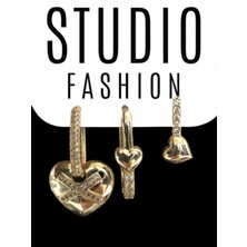 Studio Fashion 1988 Kadın Tasarım Trend  Zirkon Taşlı Vıp Seri Çelik Premium Rodyum Kaplama Şık 3'lü Set Küpe